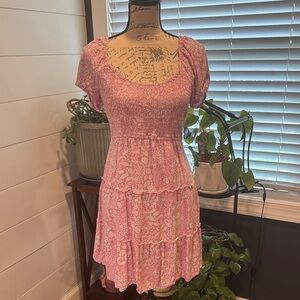 Hollister Pink Paisley Tiered Smocked Mini Dress